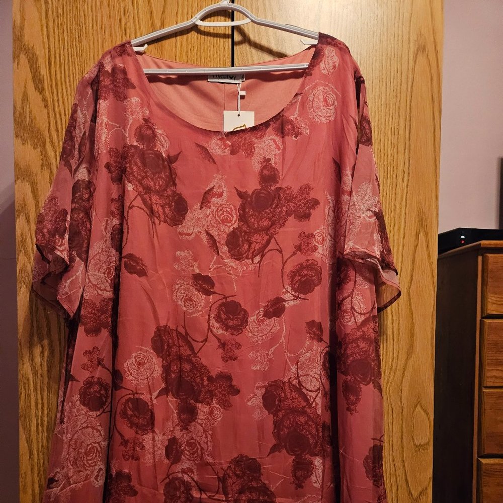 Flycurvy 5XL pink, fuchsia mauve rose chiffon dress